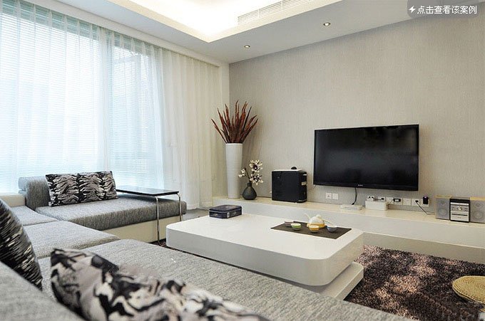 阳江江源楼300平米四居室简欧风格L型布艺沙发白色电视柜客厅装修效果图
